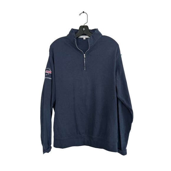 Peter Millar Cotton 1/4 Zip Pullover Blue Sweatshirt Embroidery Size Med - Picture 1 of 6